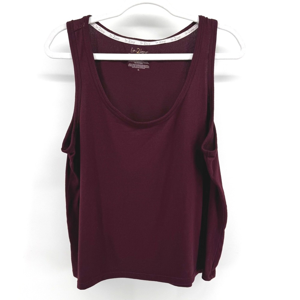 Live 2 Lounge Tank Top Women XL Burgundy Sleeveless Scoop Neck Ribbed Loungewear